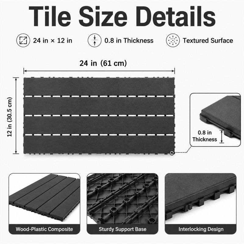Paquet de 24 carreaux de terrasse bricolage gris foncé à emboîtement intérieur / extérieur