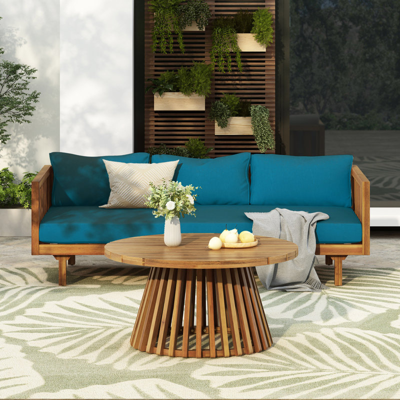 PATIO FURNITRE SETS : CLAREMONT 3 SEATER DAYBED + ACACIA WOOD TABLE, Blue