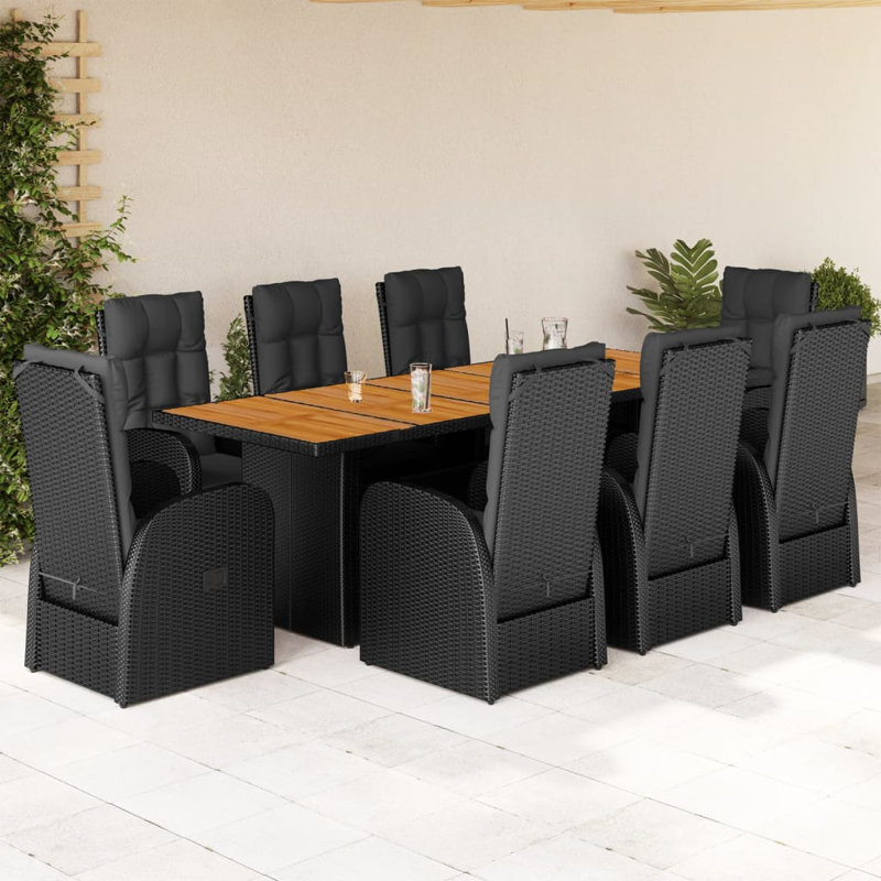 Garden Dining Set Black, 8