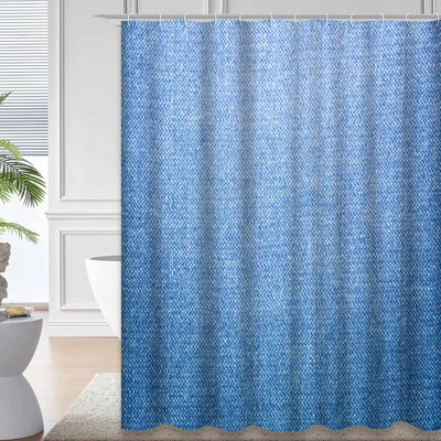 Blue Jeans Fabric Canvas Denim Navy Shower Curtain with 12 Hooks