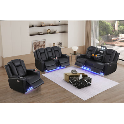 Recliner Sofa Set Faux Breathable Leather Living Room Power Reclining 3-piece Set