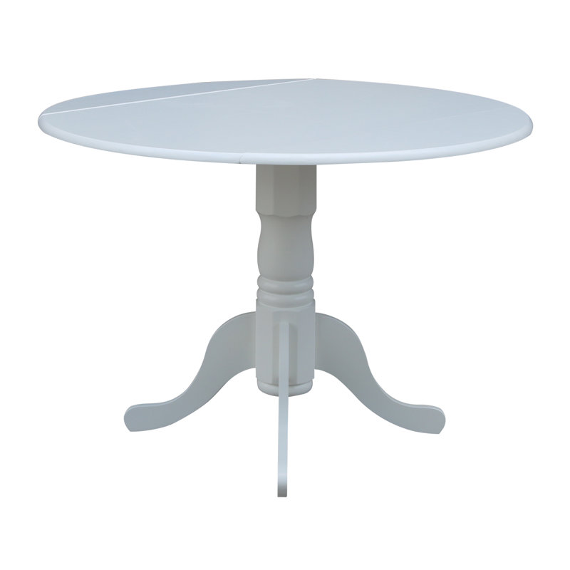 Table de salle à manger à abattant de 42 po sur piédestal en bois d'hévéa massif Philipston, Blanc brillant, Blanc brillant