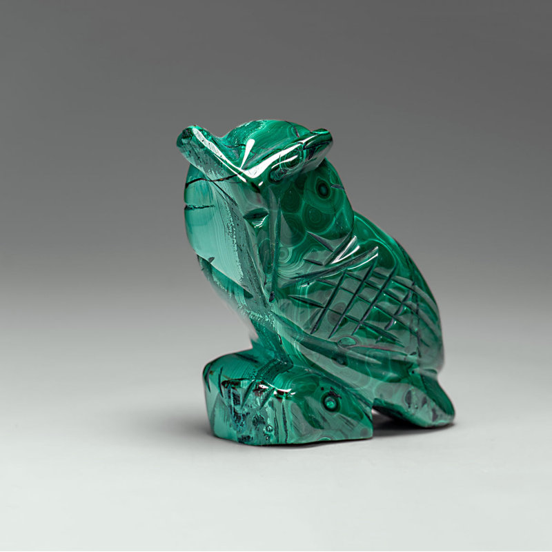 Genuine Polished Malachite Owl Carving (145.2 Grams)