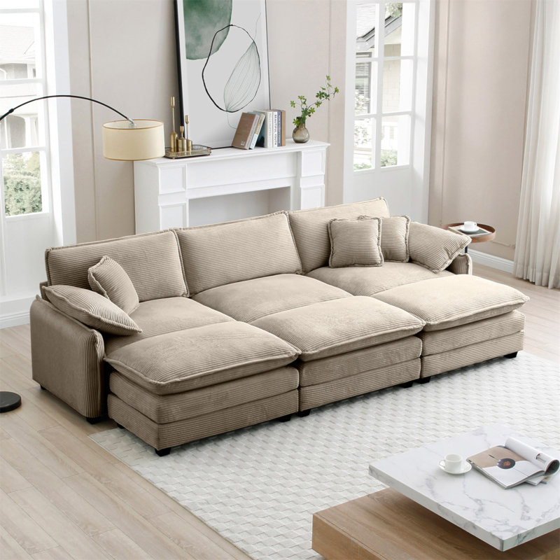 Canapé modulaire surdimensionné avec 3 repose-pieds pouvant servir de canapé-lit, canapé 3 places avec 3 repose-pieds, Tan