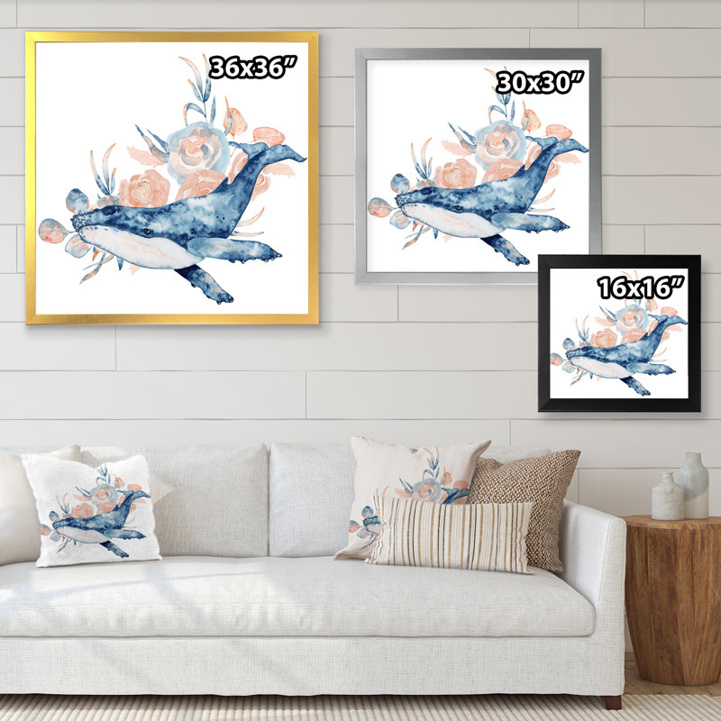 11 «Blue Whale On White III», reproduction d'art sur toile nautique et côtière, H 36 po x l 36 po x P 1 po, Cadre photo blanc