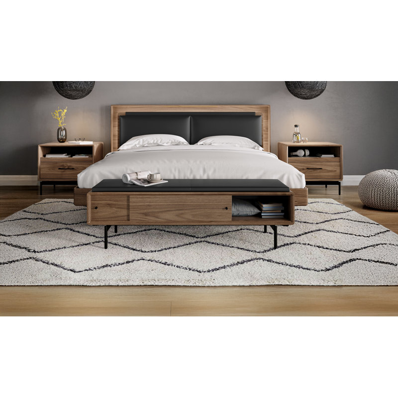 LINQ Leather Storage Bench, Natural Walnut/Black