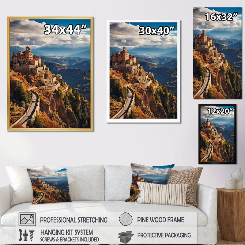 «Espagne Castle Sierra», reproduction sur toile, H 40 po x l 30 po x P 1,5 po, Cadre photo noir