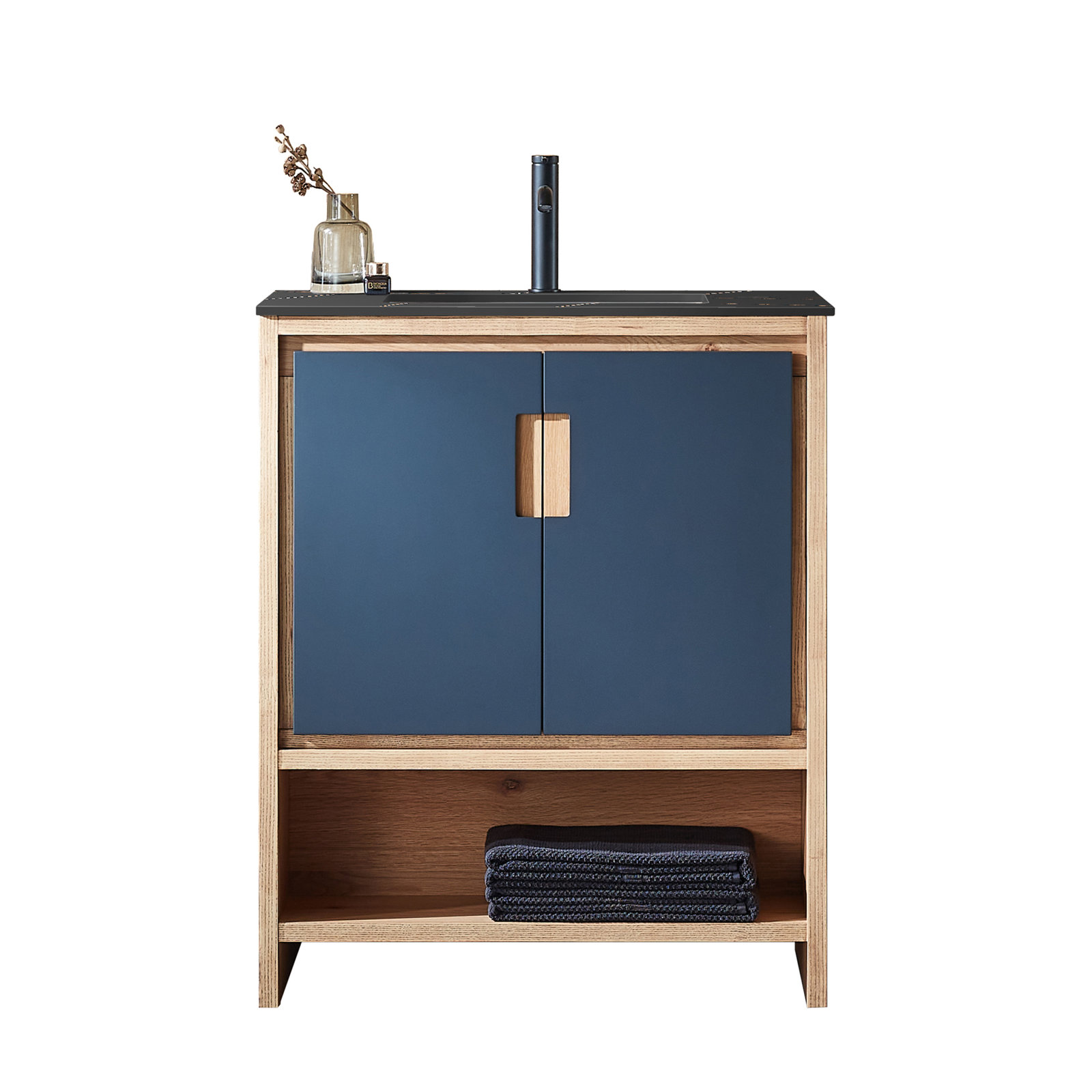 Diani 30" Single Bathroom Vanity, Black of Night/Maple, Black