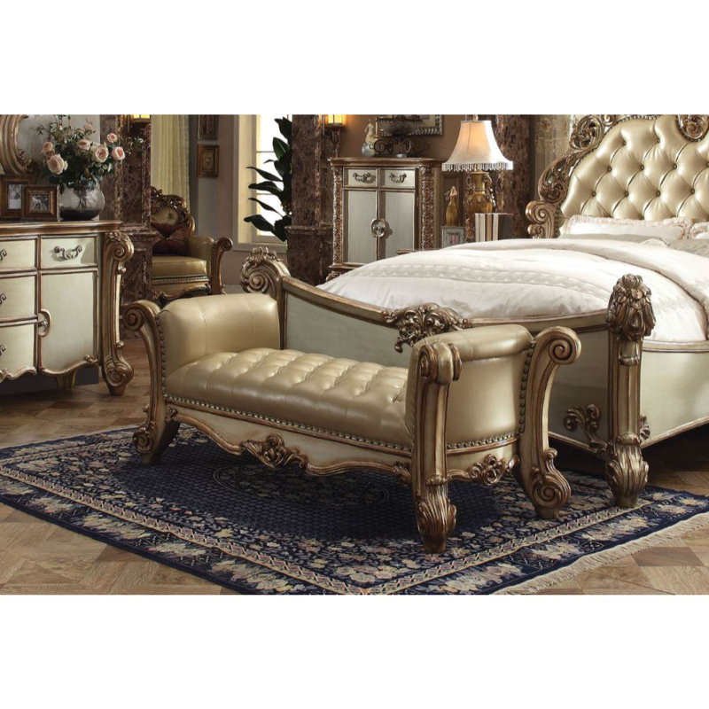 Koios Upholstered Bench, Taupe/Gold