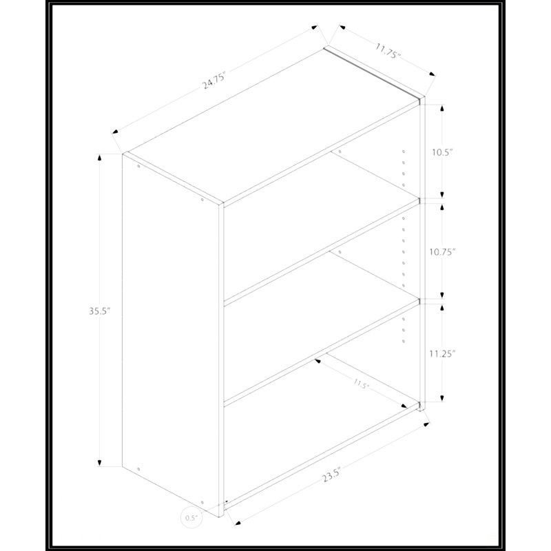 Bookshelf, Gray, (3 Shelves) 35.5"H x 24.75"W x 11.75"D