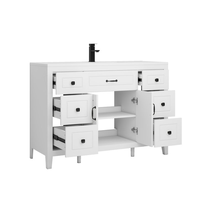  Transformez votre espace: meuble-lavabo blanc de 48 po avec lavabo en résine - moderne, durable et prêt à installer, Blanc