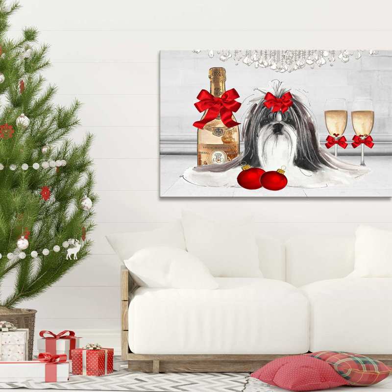 «Christmas Holiday Shih Tzu (Horizontal)» par Jodi - impression, H 24 po x l 40 po x P 1,5 po, Toile tendue