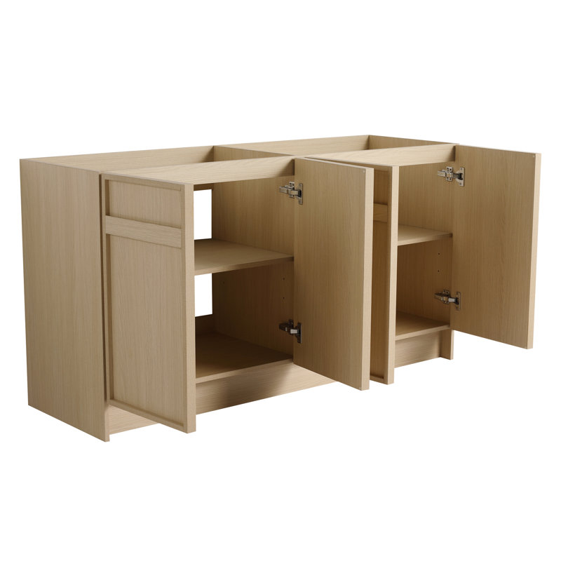 Armoire de salle de bain autoportante 60 po - Contreplaqué de chêne de conception moderne avec meuble-lavabo à fermeture douce - 4 portes