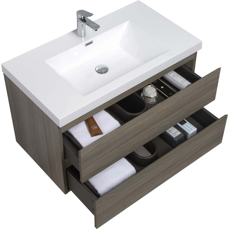Ensemble de meuble-lavabo simple 35,45 po avec plateau en résine Tiffannee, Gris
