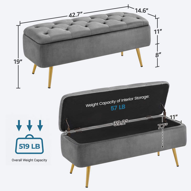 Banc de rangement à couvercle rabattable himel, gris