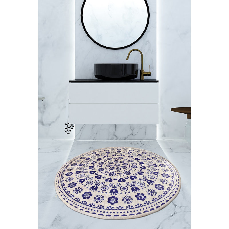 Tapis de bain antibactérien antidérapant, diamètre de 39,4 pouces, 100% polyester, hauteur de poils de 0,4 pouce, 700 g / m² | Lavable à la machine, facile d'entretien | Idéal pour la salle de bain, la douche et le spa, conception douce et durable