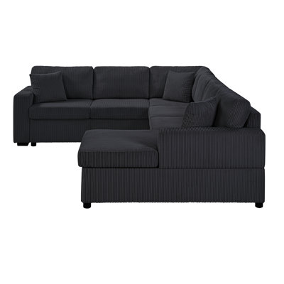Iskra 115.3" U-Shaped Corduroy Sectional Sofa with Chaise Lounge & 3 Throw Pillows