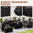 Caradog Wicker 6 - Person Patio Conversation Sets Black with Cushions, Coffee Table and 44" Fire Pit Table-890320167