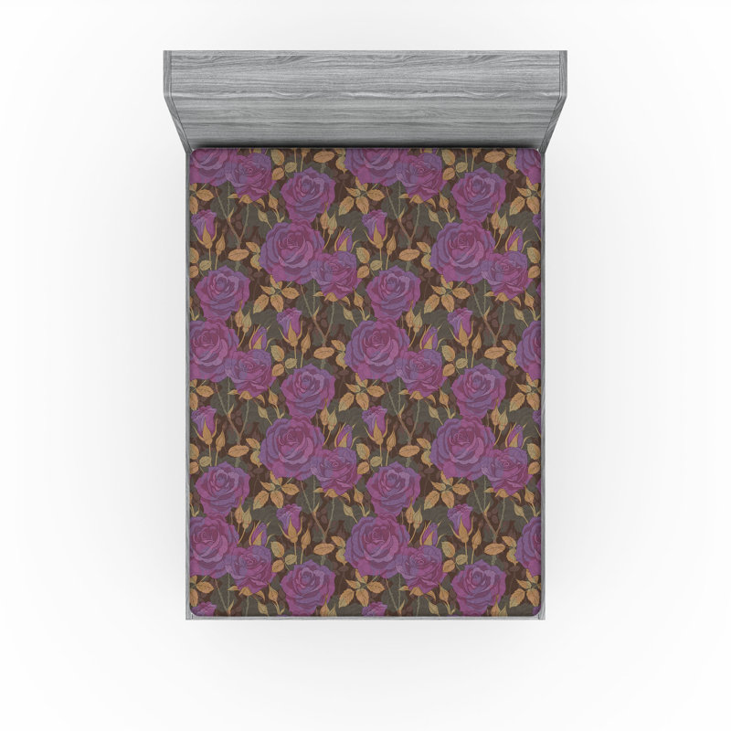 Drap-housse Ambesonne, Mauve pâle, brun, sable / floral, Drap-housse de taille double