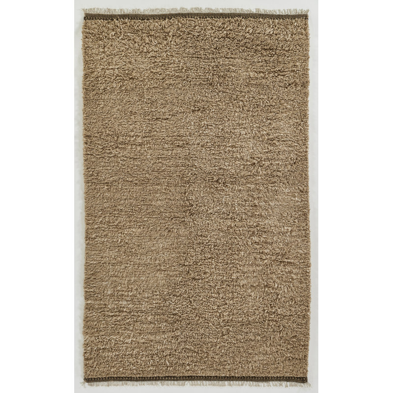 Auckland Solid Color Hand Loomed Shag Wool Area Rug in Brown, Rectangle 2' x 3'