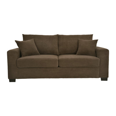 69 Inch Coffee Textured Fabric Loveseat, 2-Seat Sofa with Throw Pillows & Plastic Legs for Small Spaces