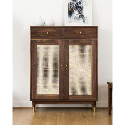Nordic Minimalist Rattan-Woven Solid Wood Shoe Cabinet