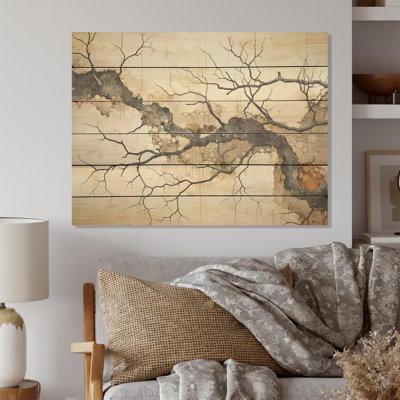 Moody Minimalisme rivière forêt I - forêt rivière, art sur bois de pin naturel
