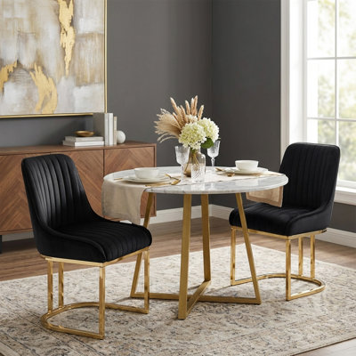 Junias Dining Chair Velvet Upholstered Dining Chairs Modern Accent Dining Room Chairs with Gold Metal Base Comfy Padded Kitchen Chairs Armless Side Ch