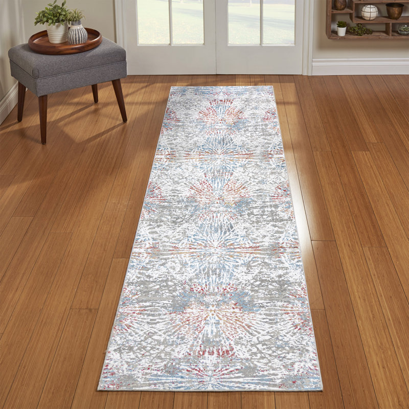 Tapis intérieur moderne en viscose bleu et gris Crius Virga, Tapis de couloir 2 pi 7 po x 8 pi