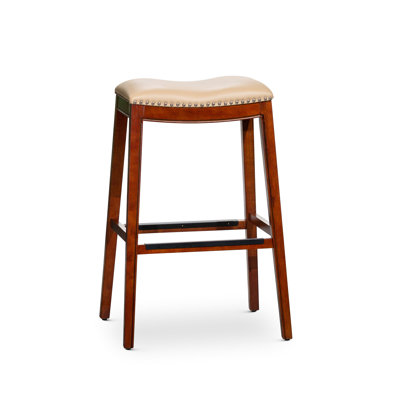 Tabouret de 30 po en cerisier, siège en cuir os - et tabouret attrayant au look sophistiqué