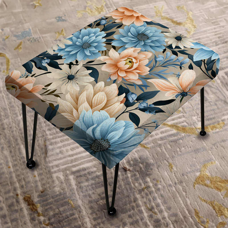 Motif floral bleu et beige à motif vichy - repose-pieds rectangulaire floral
