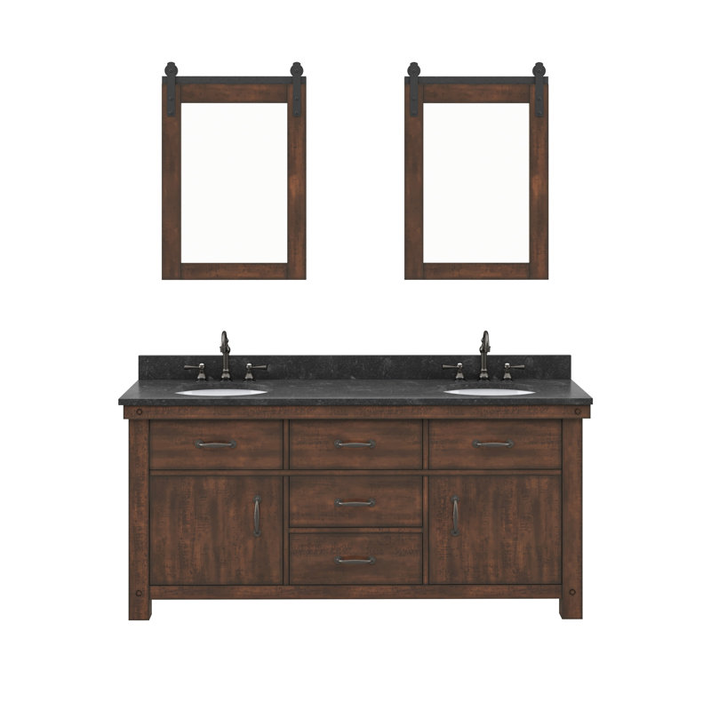 Aberdeen 72 In. Double Sink Blue Limestone Countertop Vanity In Rustic Sierra With Mirrors, Carrara White, Rustic Sierra