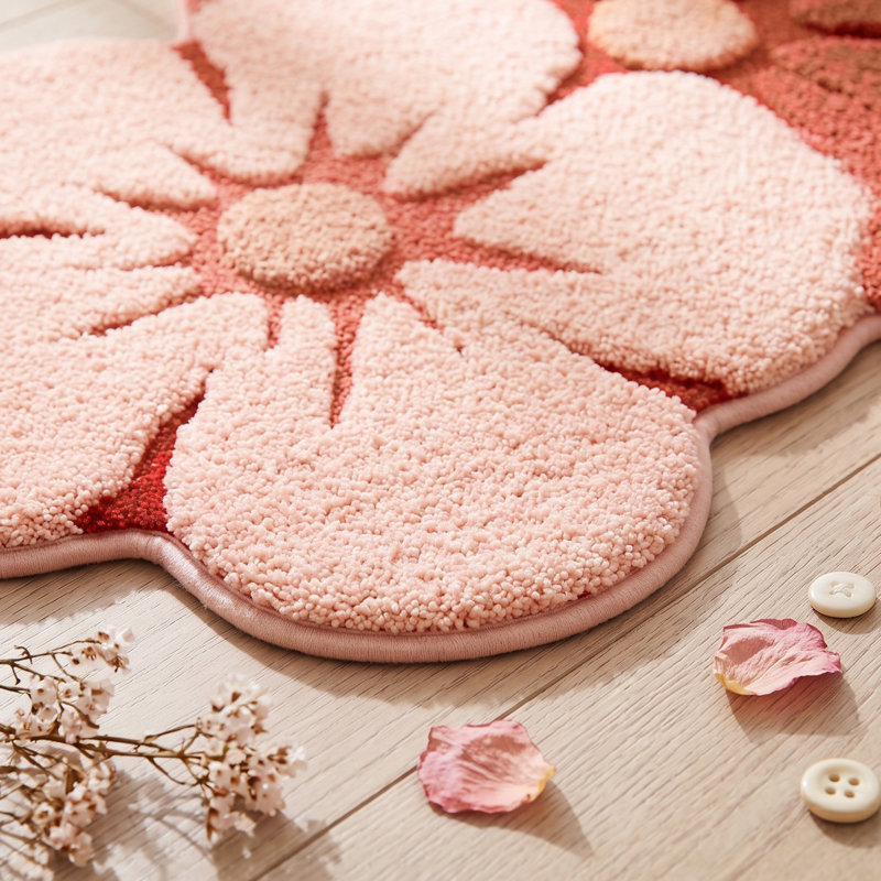 Tapis de bain à fleurs roses, absorbant et antidérapant, 51 x 81 cm.