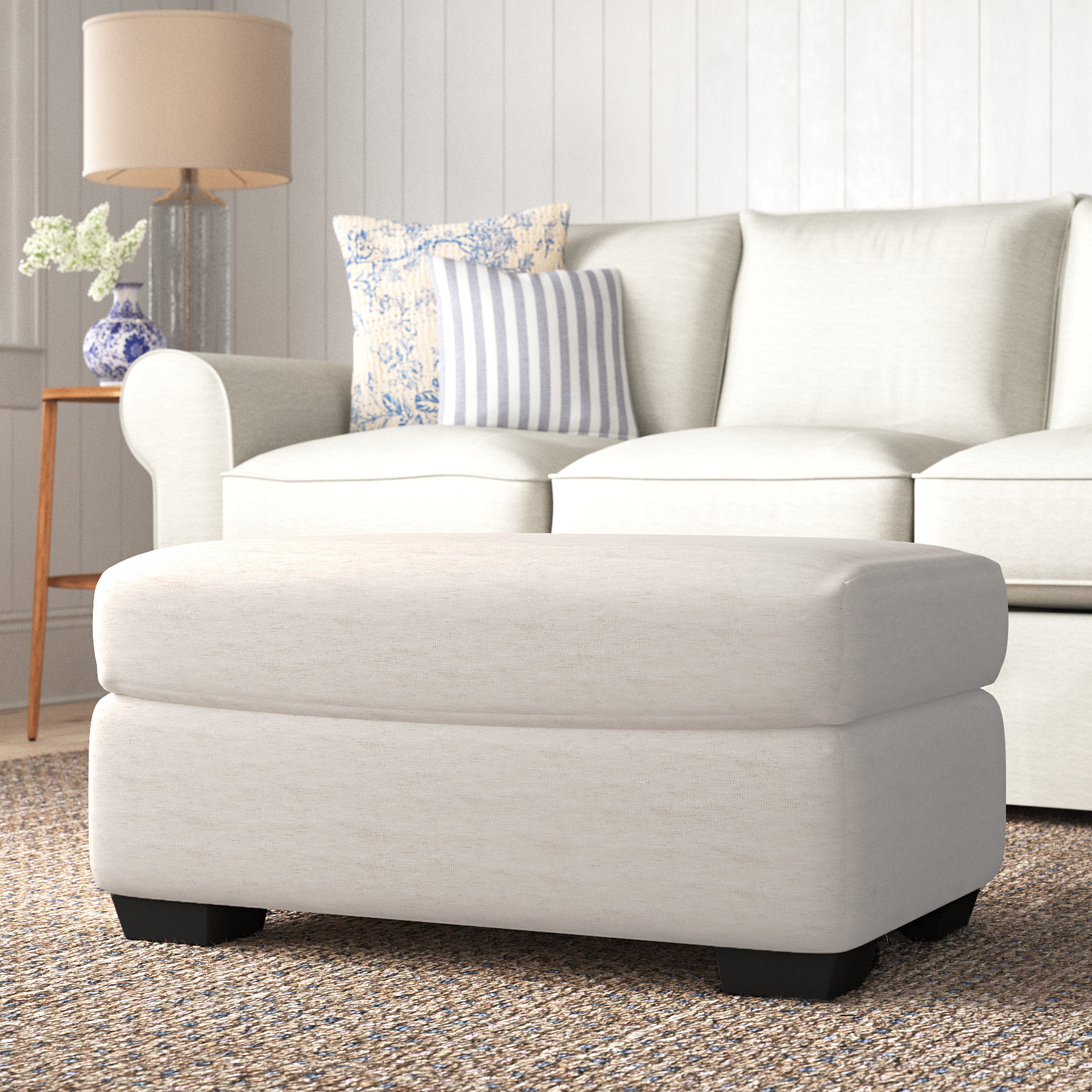 Cranbrook Upholstered Ottoman, Nomad Snow Crypton® Chenille