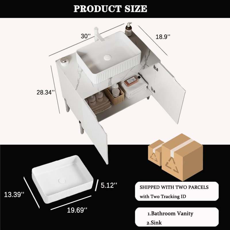 Base de meuble-lavabo simple 30 po seulement, Blanc, Blanc