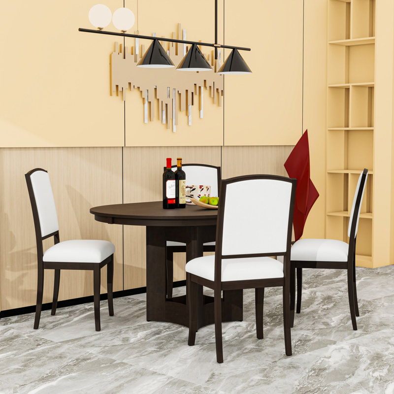 Ensemble de table de salle à manger 5 pièces avec rallonge amovible et 4 chaises rembourrées, Espresso