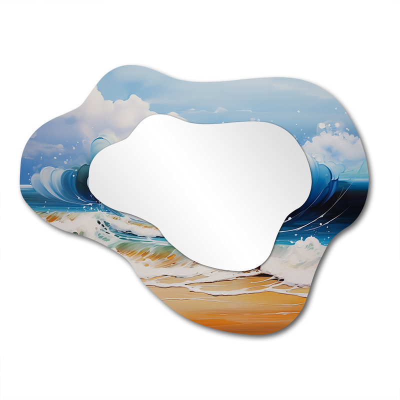 Vibrant Beach Waves 1 - Miroir mural décoratif asymétrique Waves, grand miroir bleu sarcelle, reproduction d'art en métal
