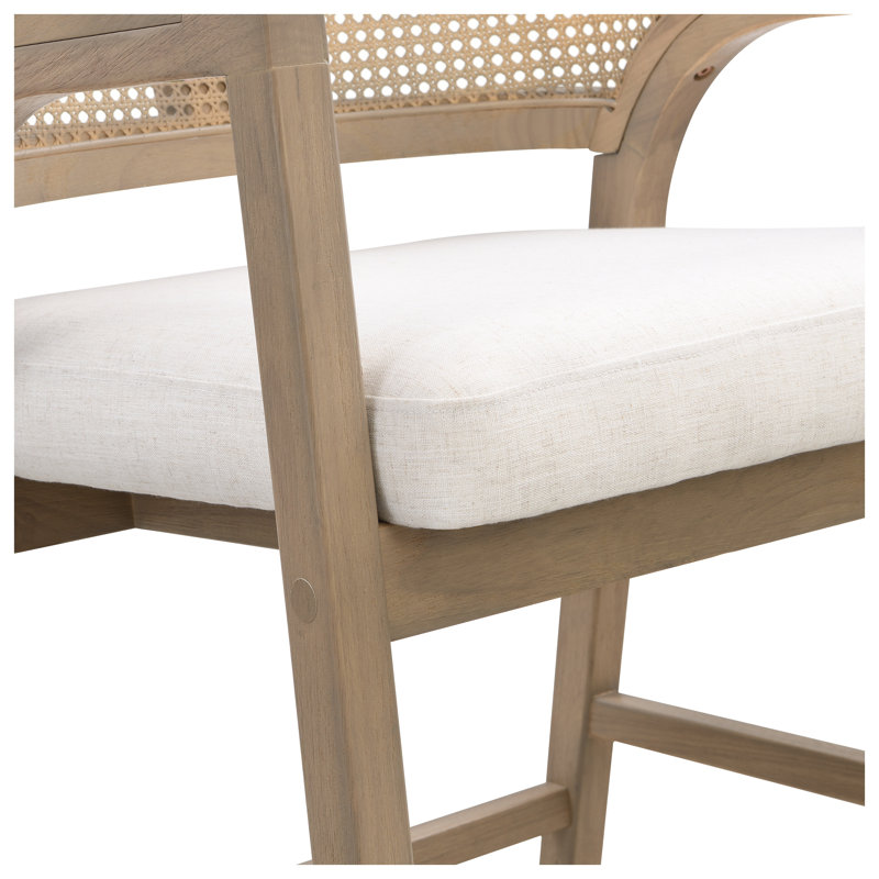 Ensemble de 2 tabourets de comptoir en frêne avec dossier en rotin - Mid-Century