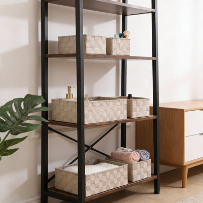 Woven Storage Bins, Stackable Fabric Organizer Baskets With Metal Frame For Drawer, Closet, Shelf, Nursery And Office Organization