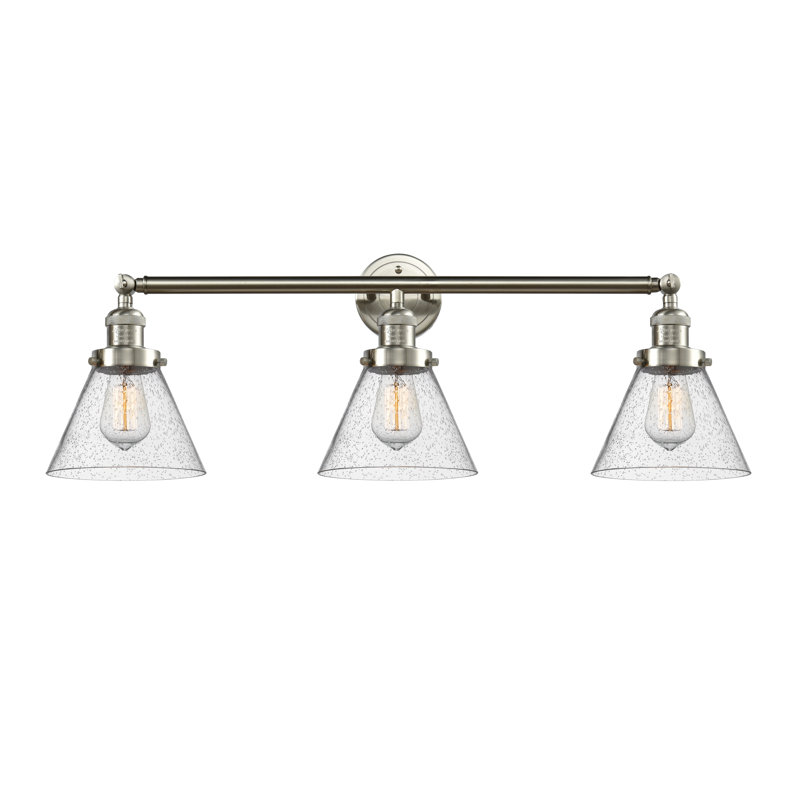Sartain 3 - Light Dimmable Vanity Light, Brushed Satin Nickel, Seedy, 60 Watt Vintage Incandescent Bulb
