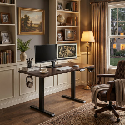 Modern Home Office 47in Rubberwood Sit Stand Electric Desk