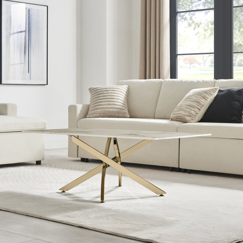 Lenworth Pedestal Coffee Table, White, Gold