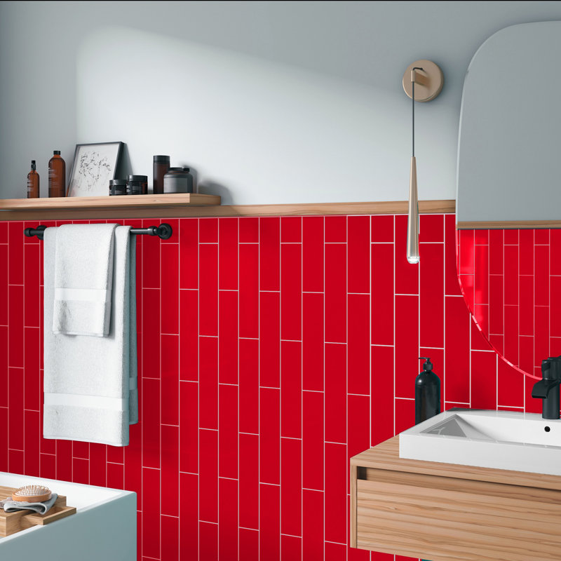 Urban Domain 3'' W x 12'' L Ceramic Subway Singular Tile, Red