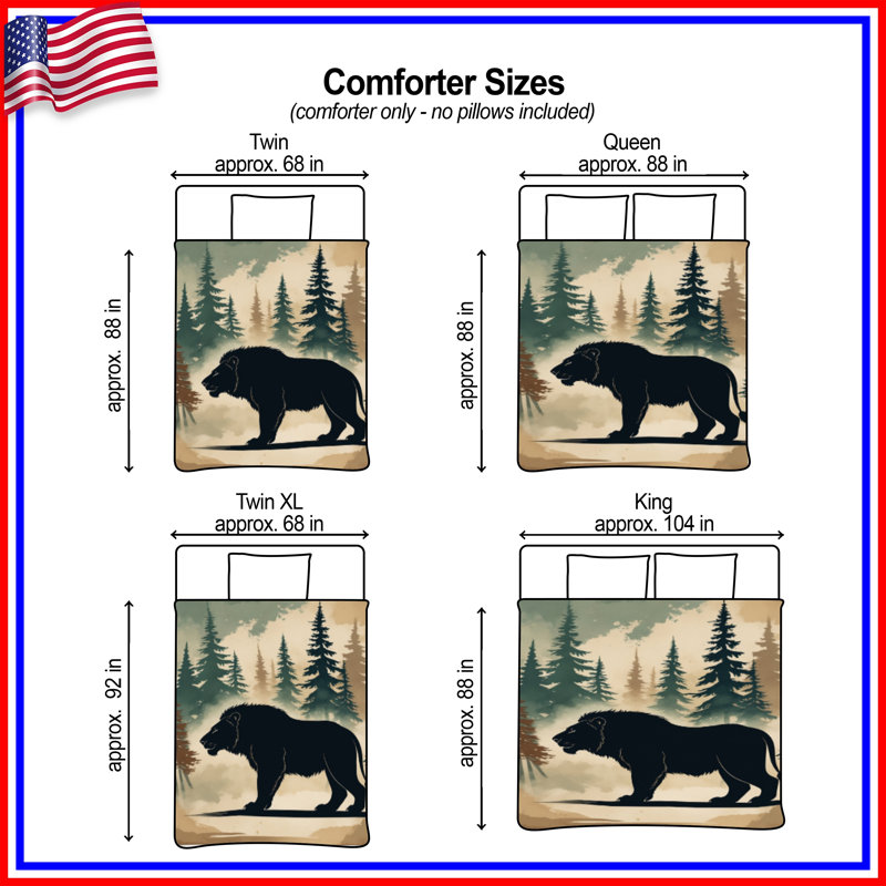 Lion In Pine Forest Comforter, Queen
