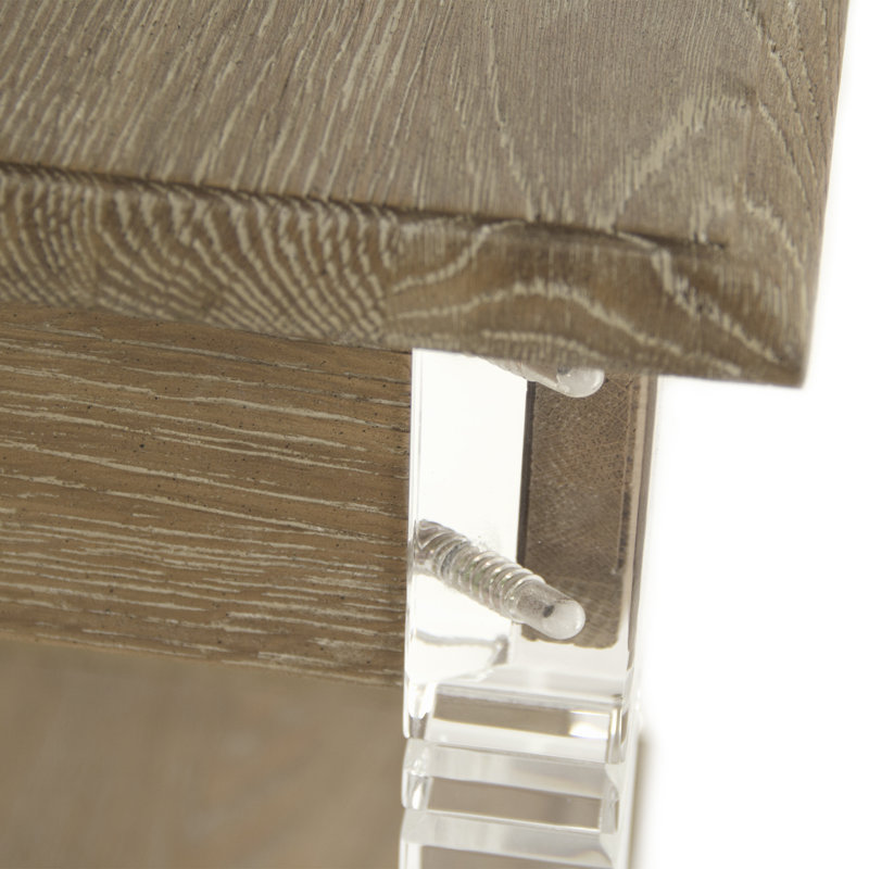 Limed Gray Oak Acrylic End Table with Drawer and Shelf