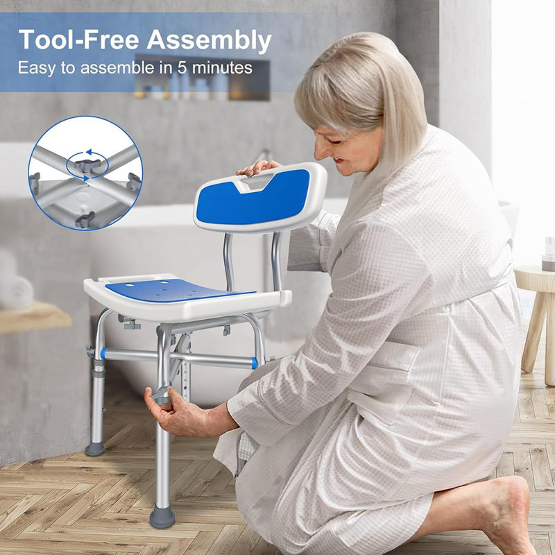 Chaise de douche robuste avec dossier 550 lb, hauteur de bain réglable ...