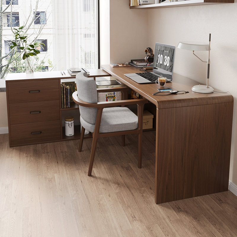 Bureau en L en bois massif avec armoire de rangement, H 29,53 po x l 70,87 po x P 57,09 po