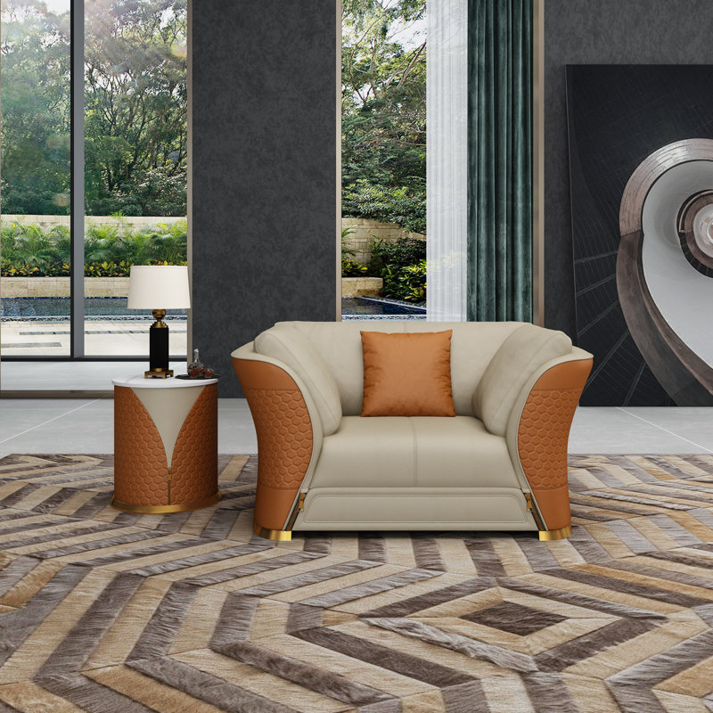 Fauteuil Vogue en cuir italien, Beige / cognac