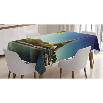 Table de salle à manger ambesonne eiffel, senne à paris avec tour eiffel riverside, décor de table rectangulaire pour décoration de cuisine de salle à manger, 52 po x 70 po, terre jaune vert bleu