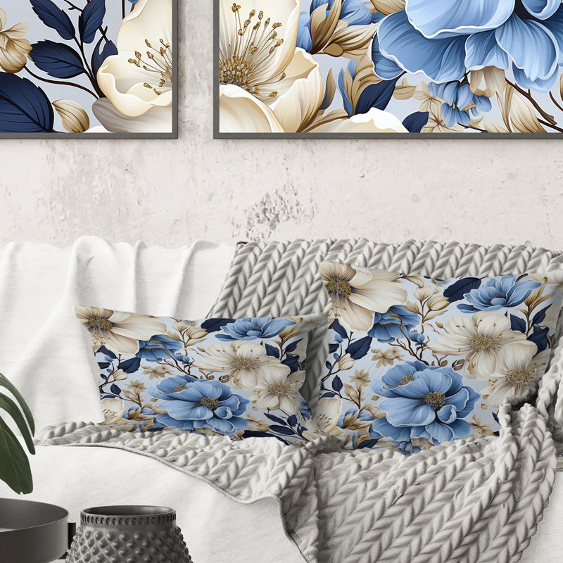 Blue Oasis Floral Blossoms I - Coussin imprimé floral